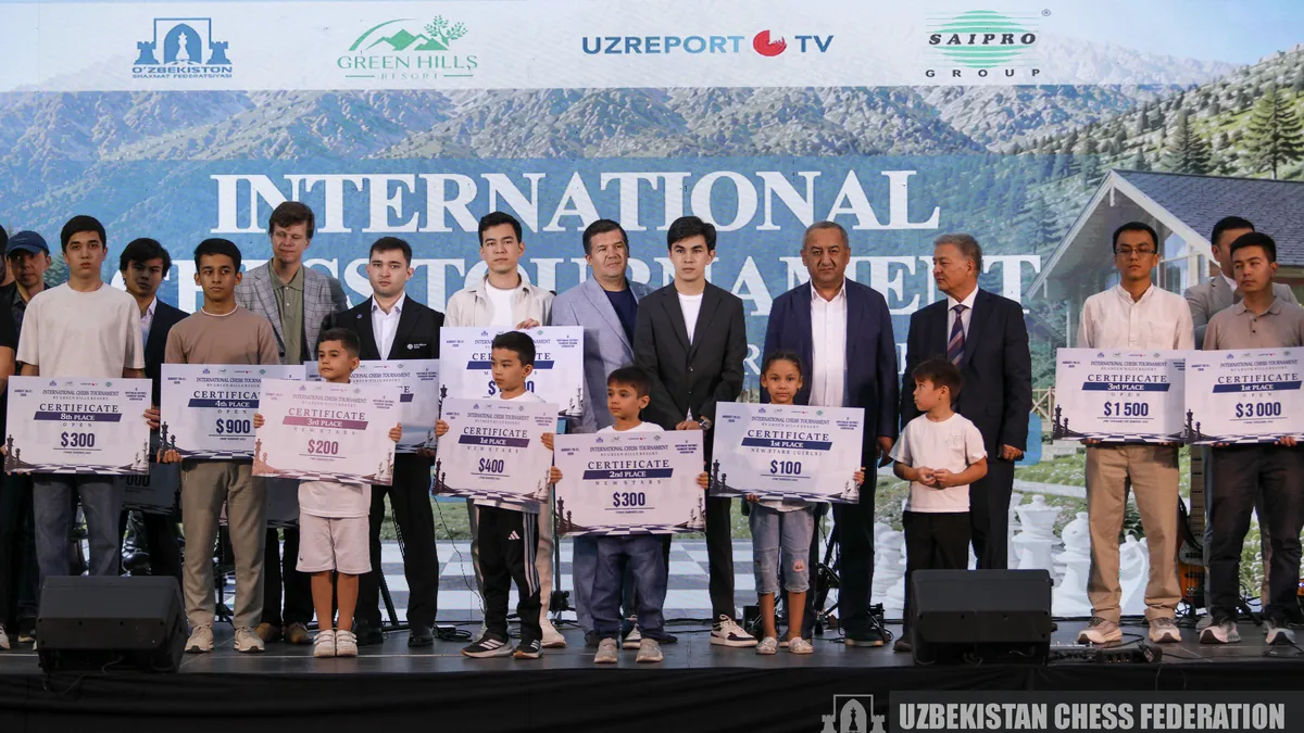 Winners: Masters rapid — Nodirbek Yakubboev · Masters blitz — Nodirbek Abdusattorov · Open — Almas Rakhmatullaev · New stars — Mukhammadyusuf Bakhramov